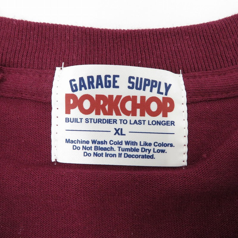 PORK CHOP | ポークチョップ GARAGE SUPPLY PORK FRONT TEE 半袖Tシャツ P0451 ボルドー/バーガンディー サイズ:XL【瀬戸大橋店】