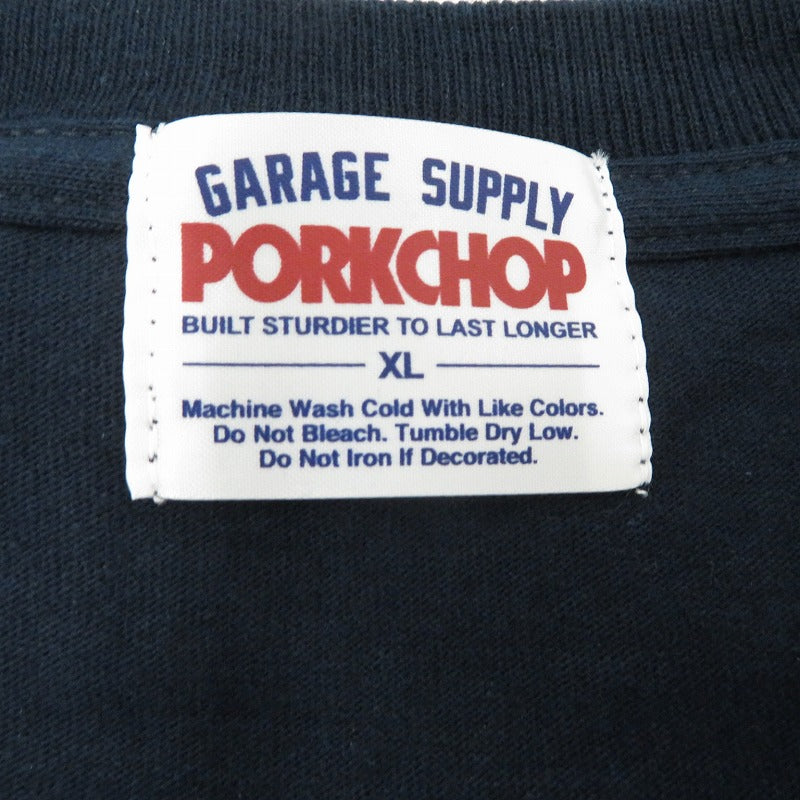 PORK CHOP | ポークチョップ GARAGE SUPPLY PORK FRONT TEE 半袖Tシャツ P0451 ネイビー サイズ:XL【瀬戸大橋店】
