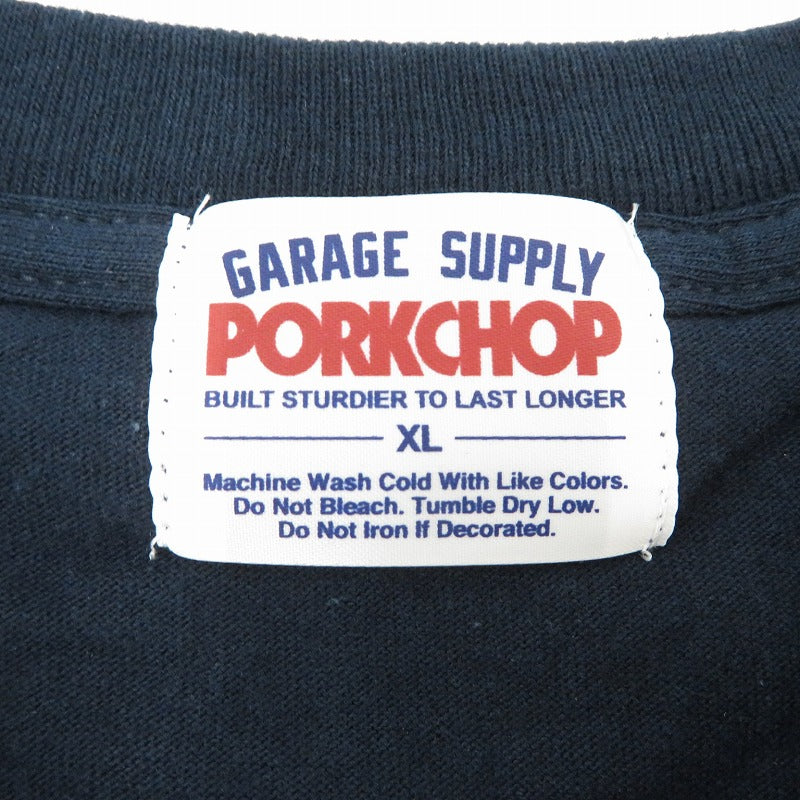 PORK CHOP | ポークチョップ GARAGE SUPPLY PORK FRONT TEE 半袖Tシャツ P0451 ネイビー サイズ:XL【瀬戸大橋店】