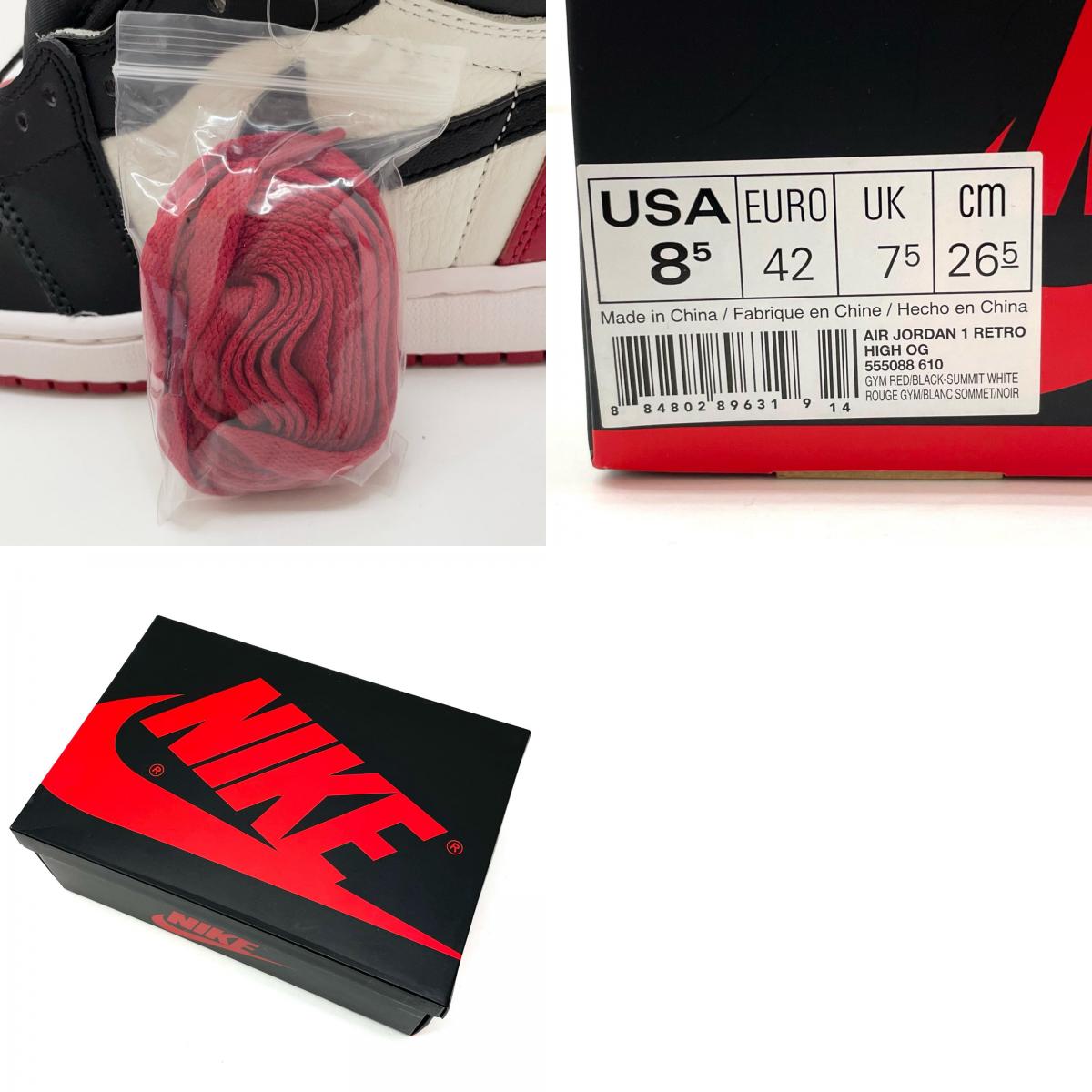 NIKE | ナイキ AIR JORDAN 1 RETRO HIGH OG スニーカー 555088-610 ブラック×レッド 26.5cm