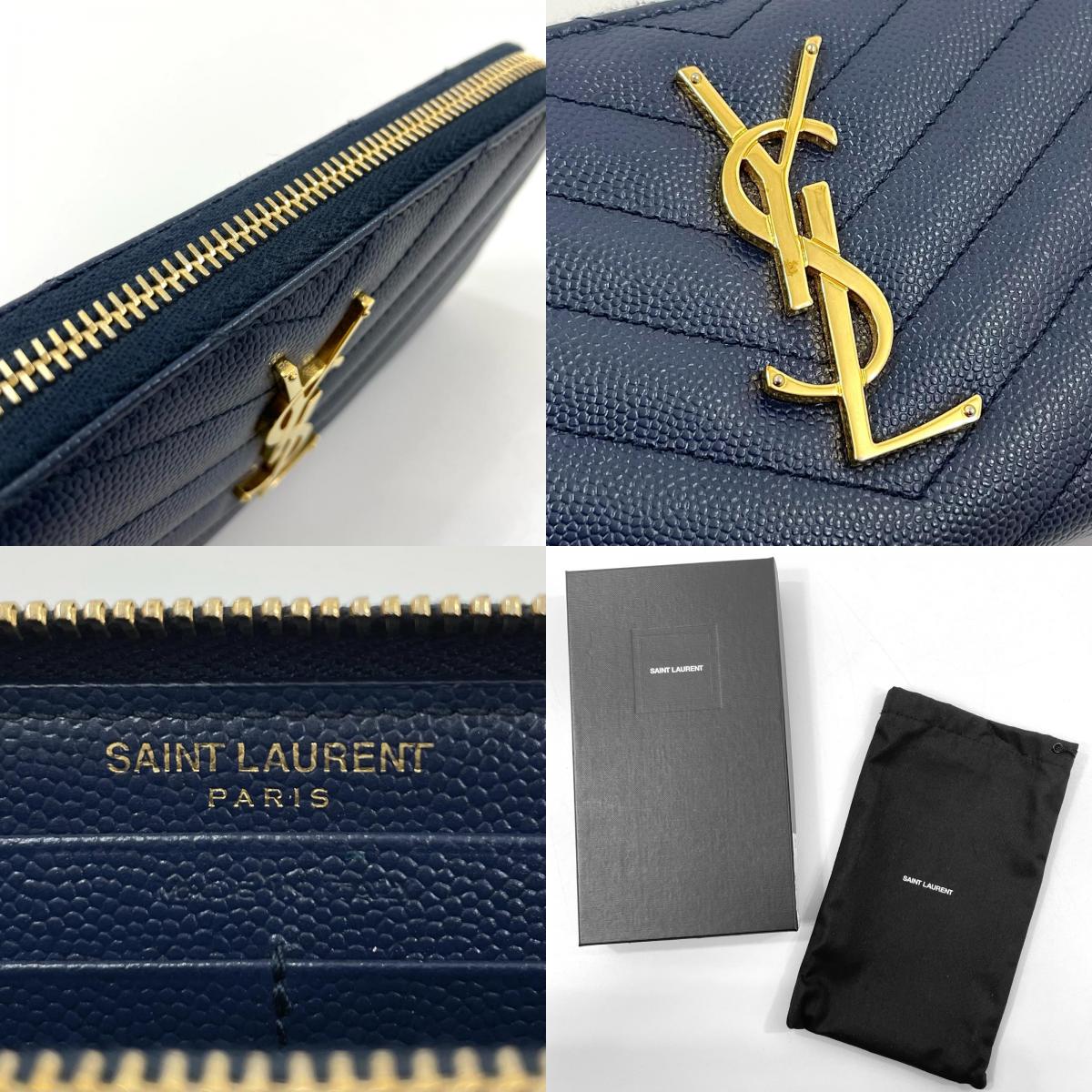 【中古】SAINT LAURENT | サンローラン カサンドラ ラウンドファスナー 長財布 358094 ネイビー【尾張小牧店】
