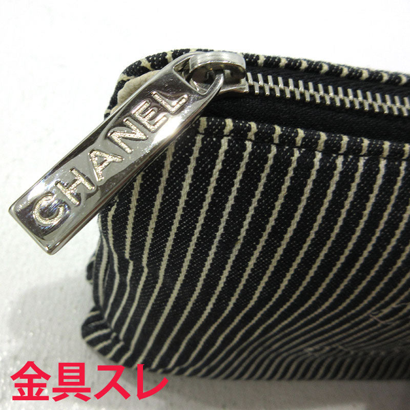 CHANEL | シャネル ココマーク ストライプ ポーチ ブラック系【三重本店】