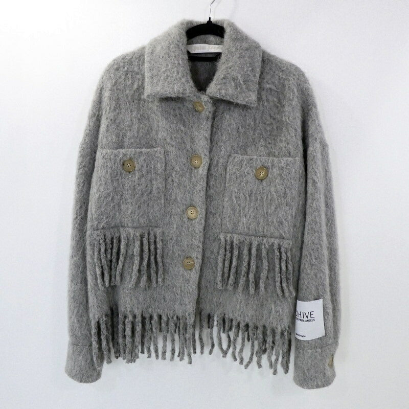 【中古】Palm Angels | パームエンジェルス Fringed Shirt Jacket Melange Grey その他アウター PWEA052F21FAB0010810 グレー サイズ:38