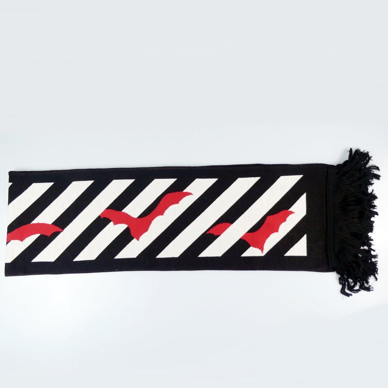 【中古】OFF-WHITE | オフホワイト BATS SCARF MUFFLER マフラー ブラック