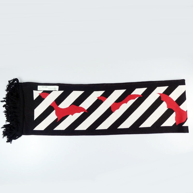 【中古】OFF-WHITE | オフホワイト BATS SCARF MUFFLER マフラー ブラック