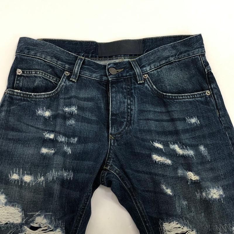 【中古】DOLCE & GABBANA | ドルチェアンドガッバーナ クラッシュ加工デニムパンツ デニムパンツ 2016S/S 44 ネイビー