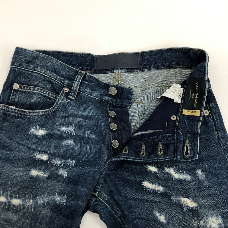 【中古】DOLCE & GABBANA | ドルチェアンドガッバーナ クラッシュ加工デニムパンツ デニムパンツ 2016S/S 44 ネイビー