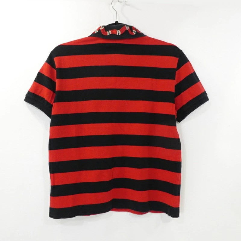 【中古】GUCCI | グッチ ワイドボーダースネーク刺繍 ポロシャツ 431039 X5858 国内正規品 レッド サイズ:XS