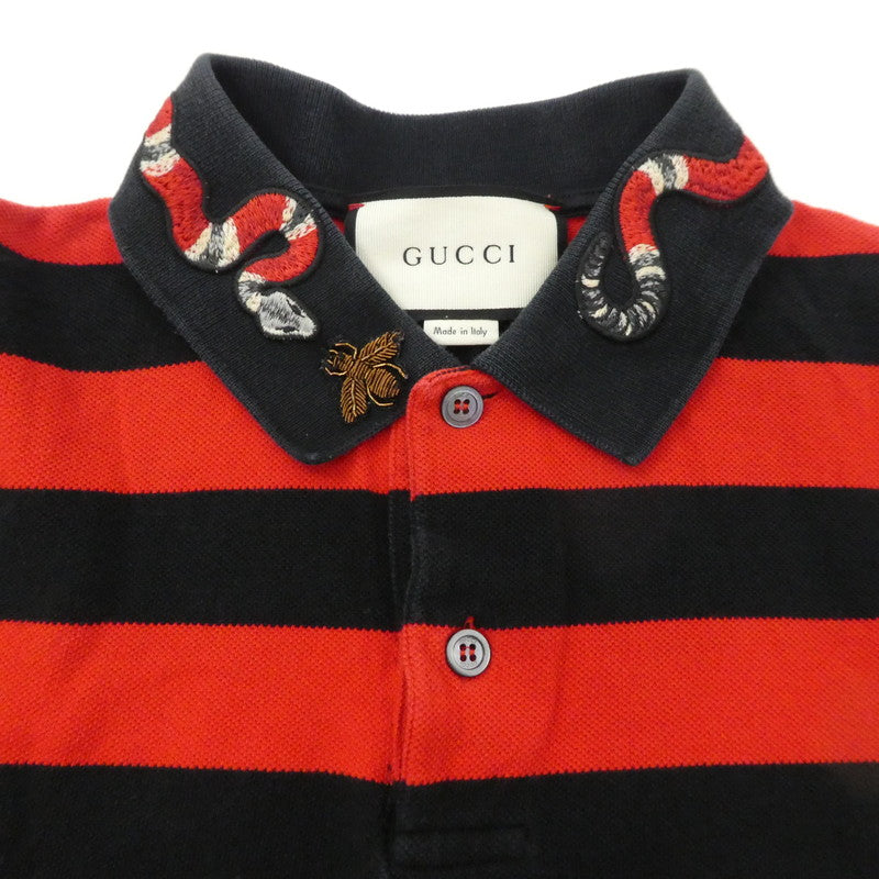 【中古】GUCCI | グッチ ワイドボーダースネーク刺繍 ポロシャツ 431039 X5858 国内正規品 レッド サイズ:XS