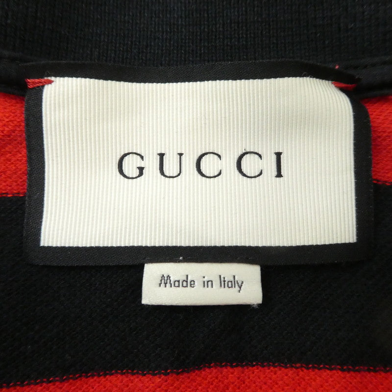 【中古】GUCCI | グッチ ワイドボーダースネーク刺繍 ポロシャツ 431039 X5858 国内正規品 レッド サイズ:XS