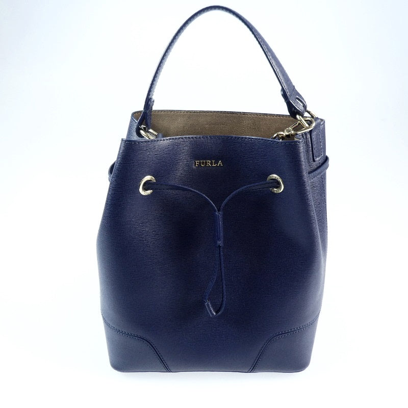 【中古】Furla | フルラ STACY MINI DRAWSTRING ハンドバッグ ネイビー