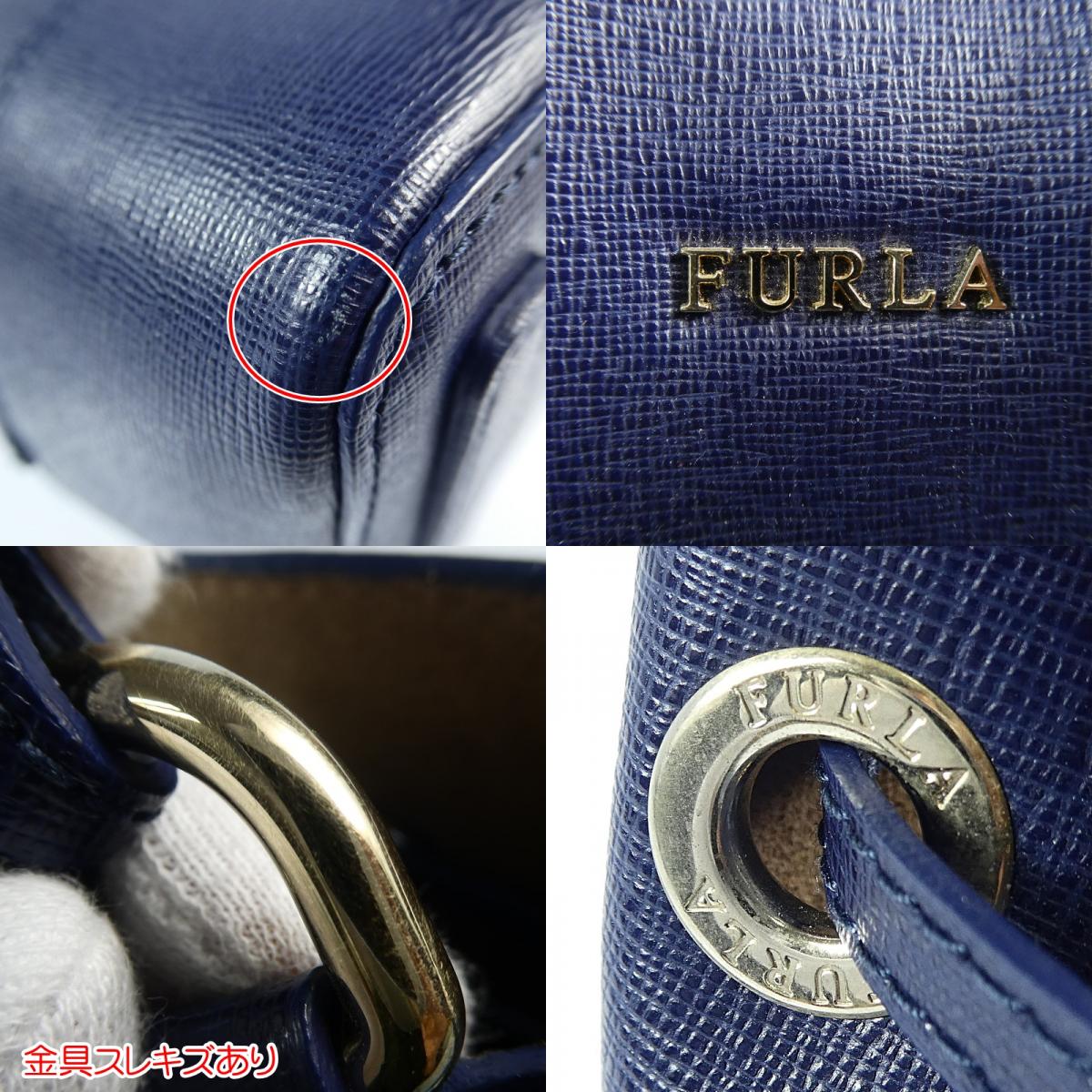 【中古】Furla | フルラ STACY MINI DRAWSTRING ハンドバッグ ネイビー