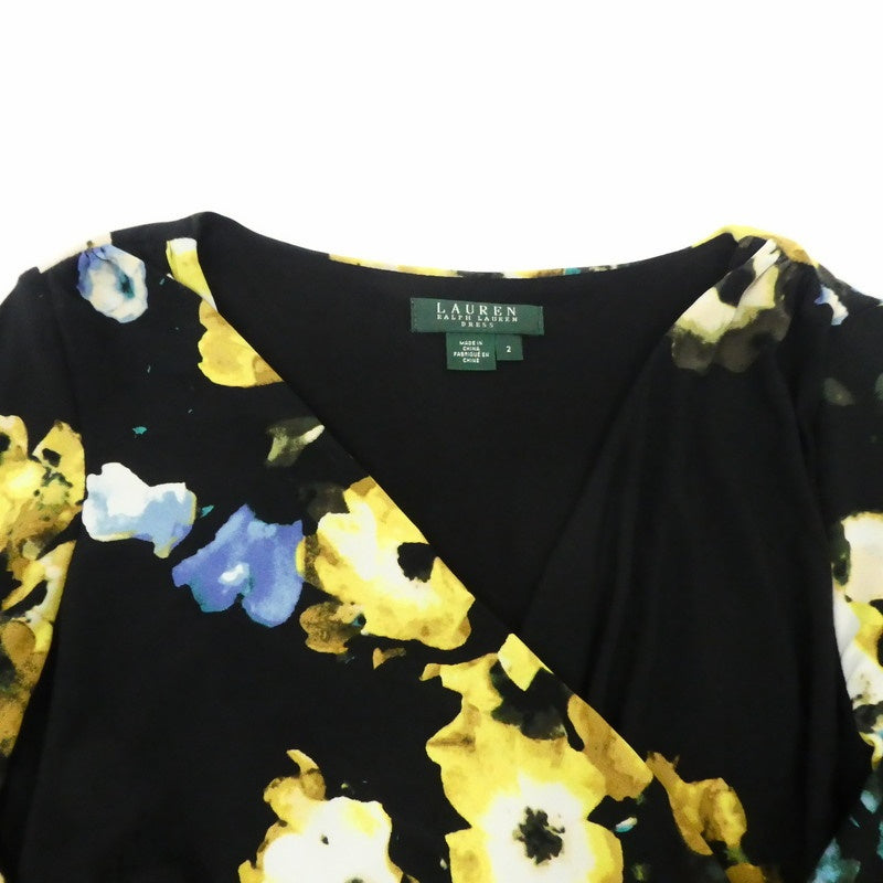 【中古】RALPH LAUREN | ラルフローレン 花柄カシュクール ドレス ブラック サイズ:2