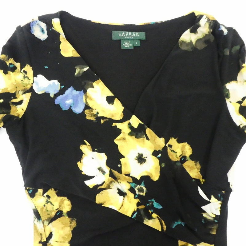 【中古】RALPH LAUREN | ラルフローレン 花柄カシュクール ドレス ブラック サイズ:2