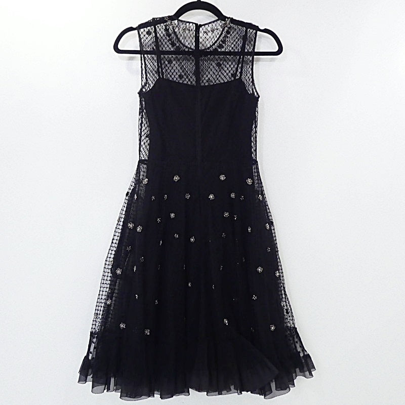 【中古】REDValentino | レッドヴァレンティノ ドットメッシュラインストーンフラワー刺繍 ドレス WR0VA20C663 ブラック サイズ:38