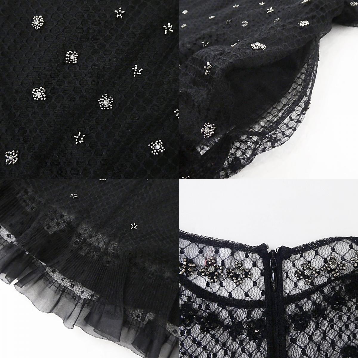 【中古】REDValentino | レッドヴァレンティノ ドットメッシュラインストーンフラワー刺繍 ドレス WR0VA20C663 ブラック サイズ:38