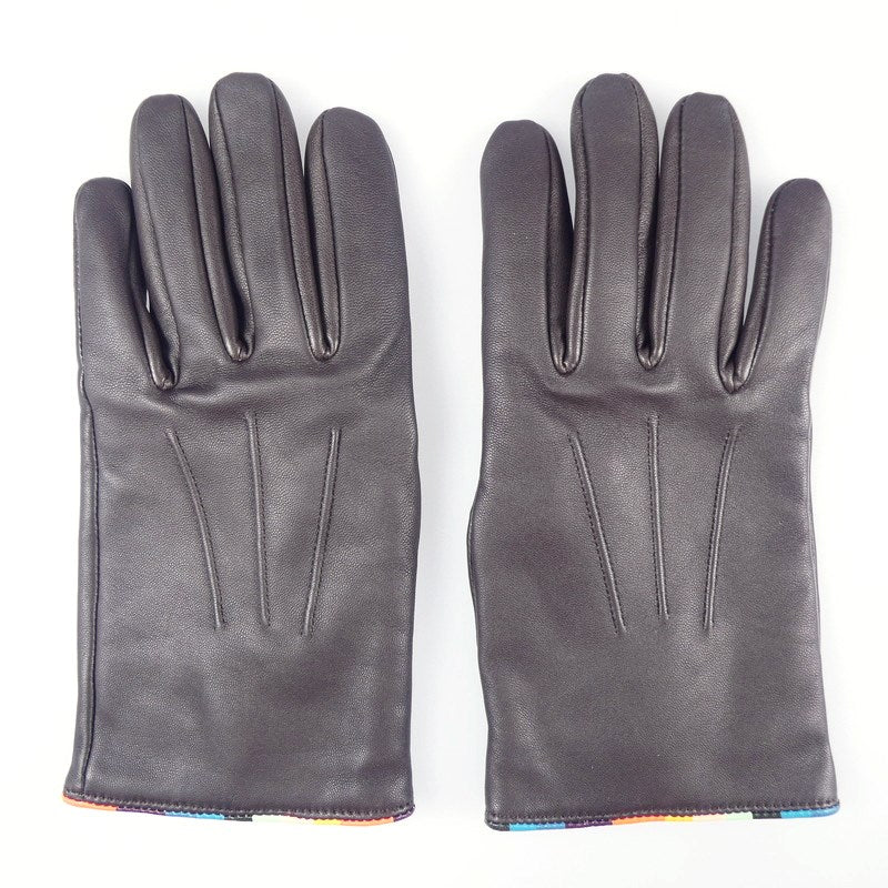 【中古】Paul Smith | ポール・スミス アーティストストライプパイピングレザーグローブ 手袋 220750 ブラウン
