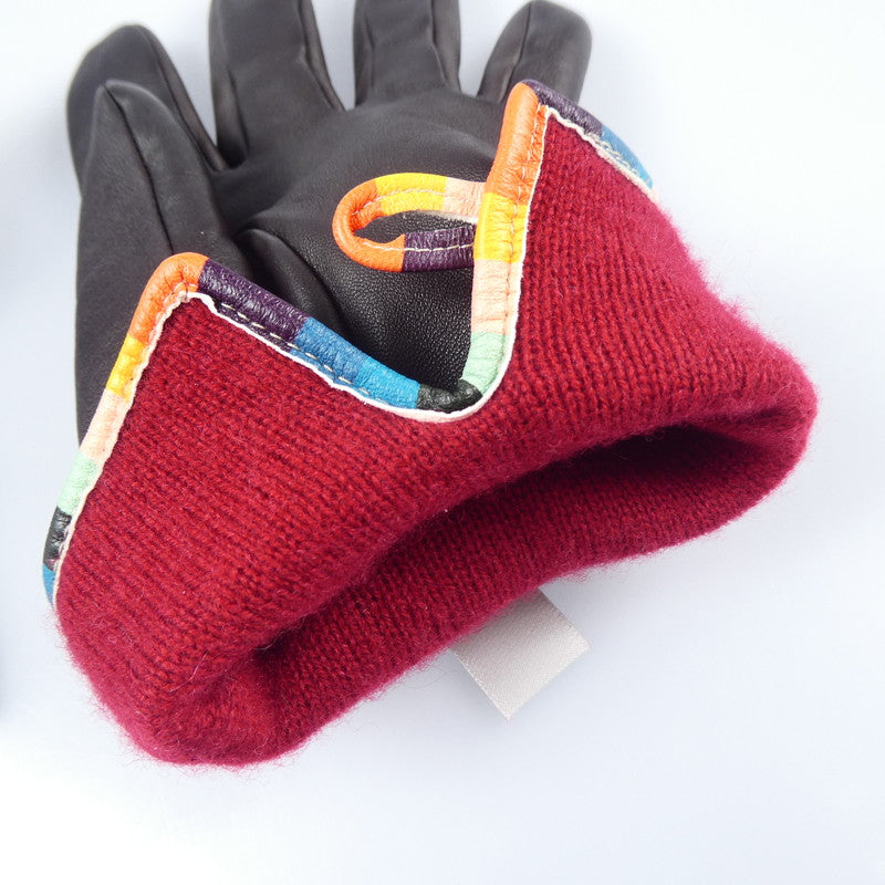 【中古】Paul Smith | ポール・スミス アーティストストライプパイピングレザーグローブ 手袋 220750 ブラウン