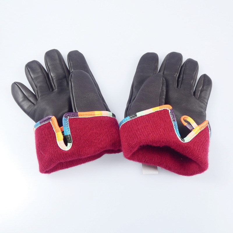 【中古】Paul Smith | ポール・スミス アーティストストライプパイピングレザーグローブ 手袋 220750 ブラウン