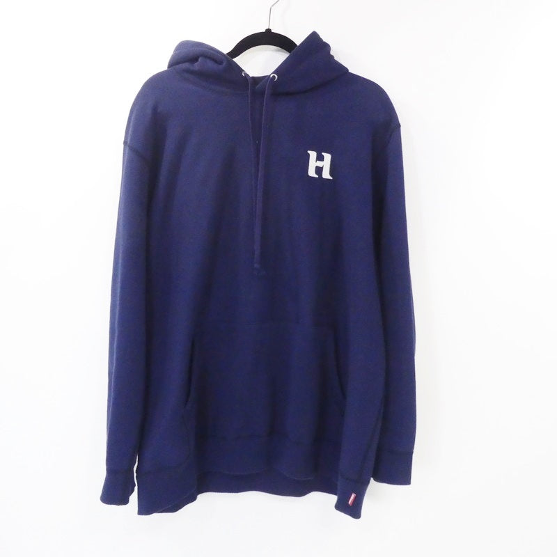 【中古】HELLRAZOR | ヘルレーザー NEW WORLD EMBROIDERED? パーカー ネイビー サイズ:XL