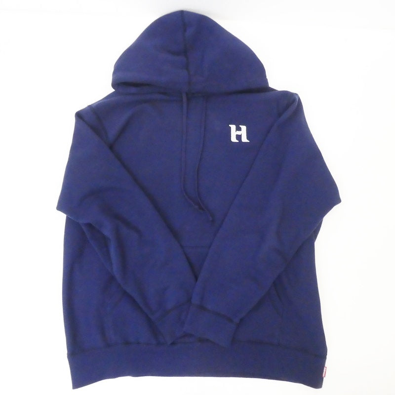 【中古】HELLRAZOR | ヘルレーザー NEW WORLD EMBROIDERED? パーカー ネイビー サイズ:XL