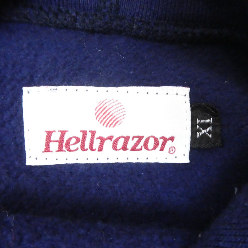 【中古】HELLRAZOR | ヘルレーザー NEW WORLD EMBROIDERED? パーカー ネイビー サイズ:XL