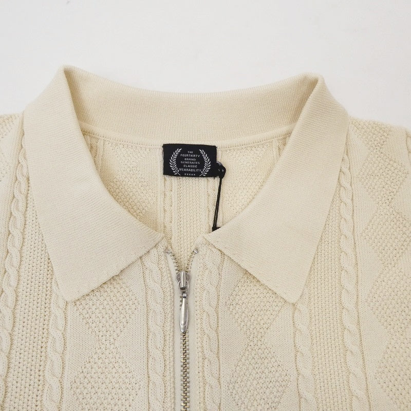 【中古】430 - FOURTHIRTY - | フォーサーティー S/S JAQUARD KNIT POLO ポロシャツ 24-013 ベージュ サイズ:1