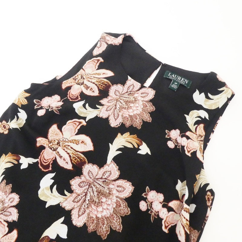 【中古】RALPH LAUREN | ラルフローレン ノースリーブ花柄ティアード ワンピース ブラック