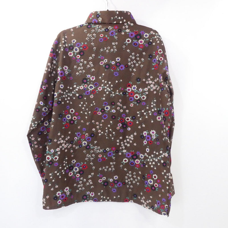 【中古】 花柄ナイロンプルオーバーシャツ 長袖シャツ ブラウン系 サイズ:L