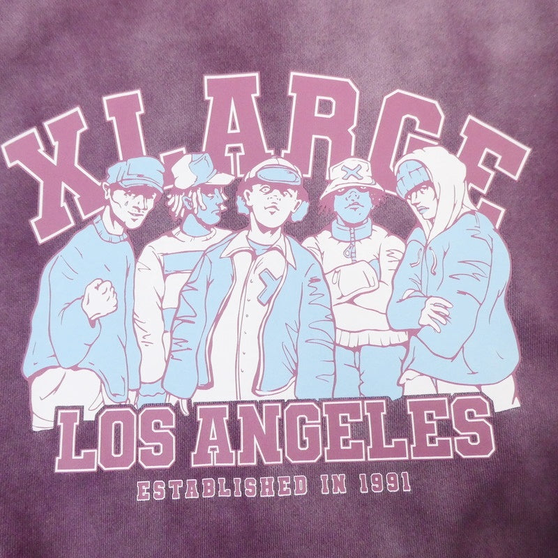 【中古】X-LARGE | エクストララージ EST 1991 BLEACHED CREWNECK SWEATSHIRT スウェット 101234012004 パープル サイズ:L
