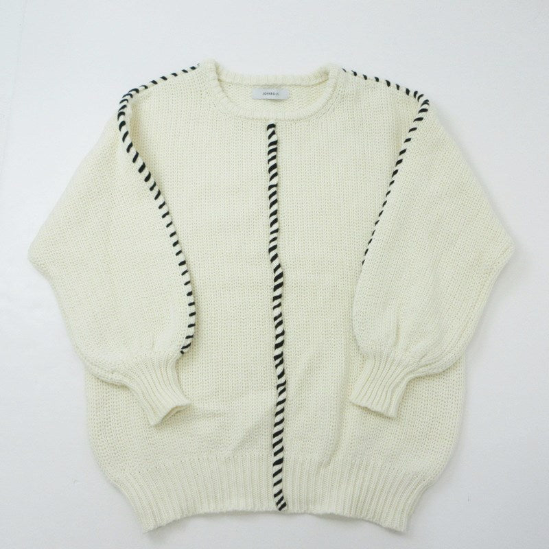 【中古】JOHN BULL | ジョンブル ハンドステッチクルーネックプルオーバー セーター ZC819 2022A/W サイズ:F アイボリー