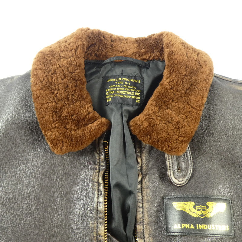 【中古】ALPHA | アルファ G-1 PATCHED レザー TA1489 2023年モデル ユーズド加工 ゴートスキン ブラウン サイズ:42