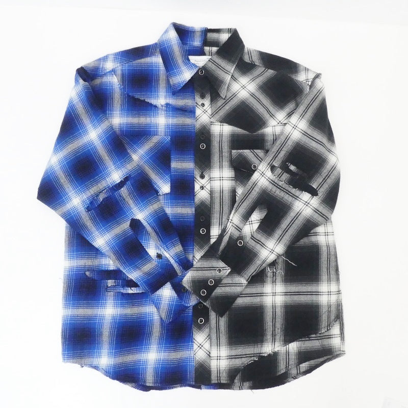 【中古】MIYAGIHIDETAKA | ミヤギヒデタカ Remake shirt 長袖シャツ Rafu003-23-01 ブルー ブラック サイズ:M