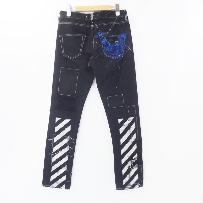 【中古】OFF-WHITE | オフホワイト リペア加工ブラックデニム デニムパンツ ブラック