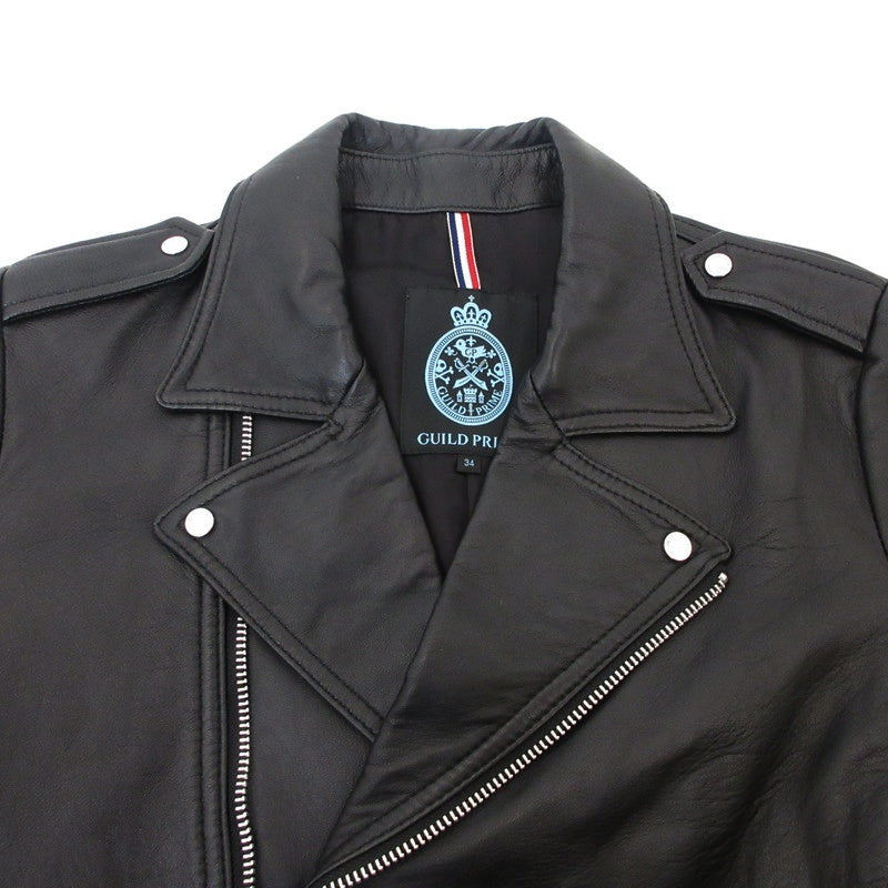 【中古】GUILD PRIME | ギルドプライム S/Sダブルレザーライダース レザー 72F76-506-09 ブラック サイズ:34