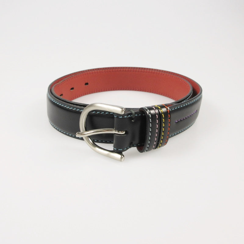 【中古】Paul Smith | ポール・スミス マルチカラーステッチレザー ベルト 110706 ブラック サイズ:M