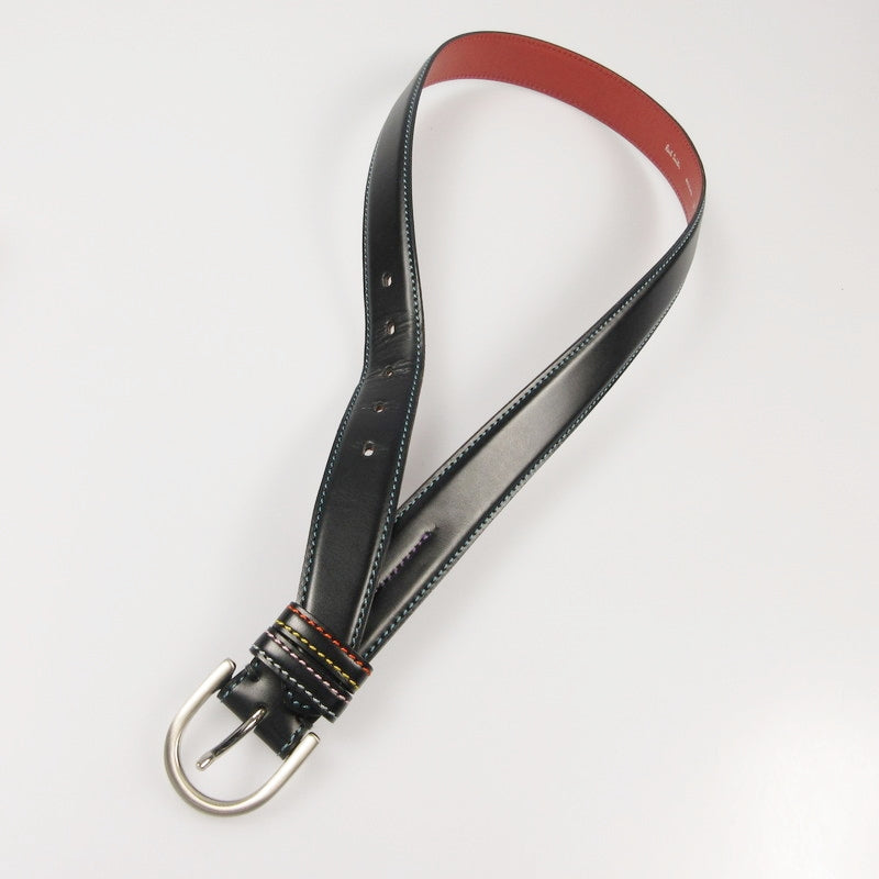 【中古】Paul Smith | ポール・スミス マルチカラーステッチレザー ベルト 110706 ブラック サイズ:M