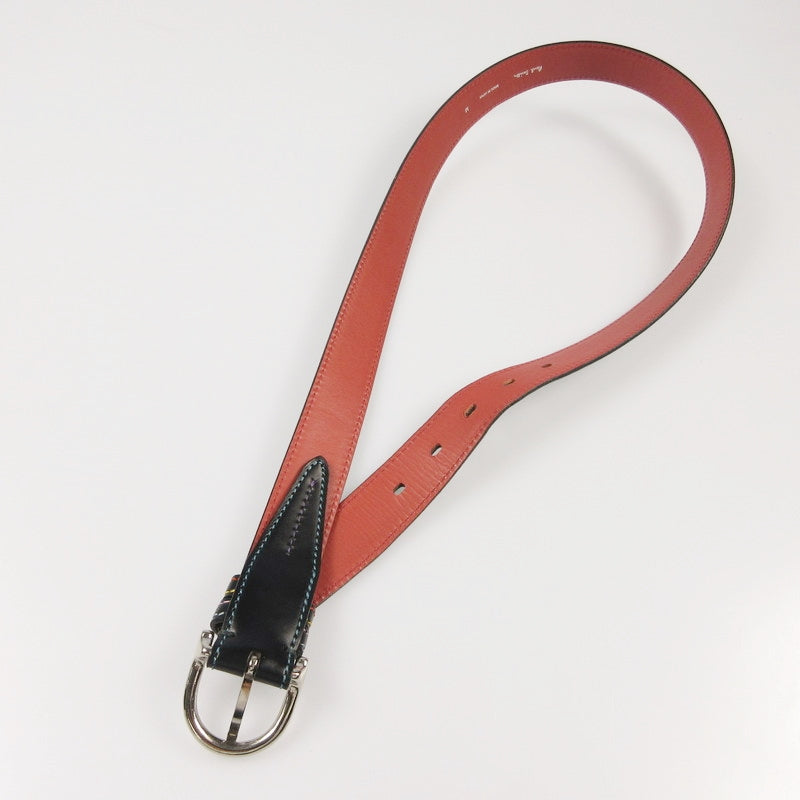 【中古】Paul Smith | ポール・スミス マルチカラーステッチレザー ベルト 110706 ブラック サイズ:M