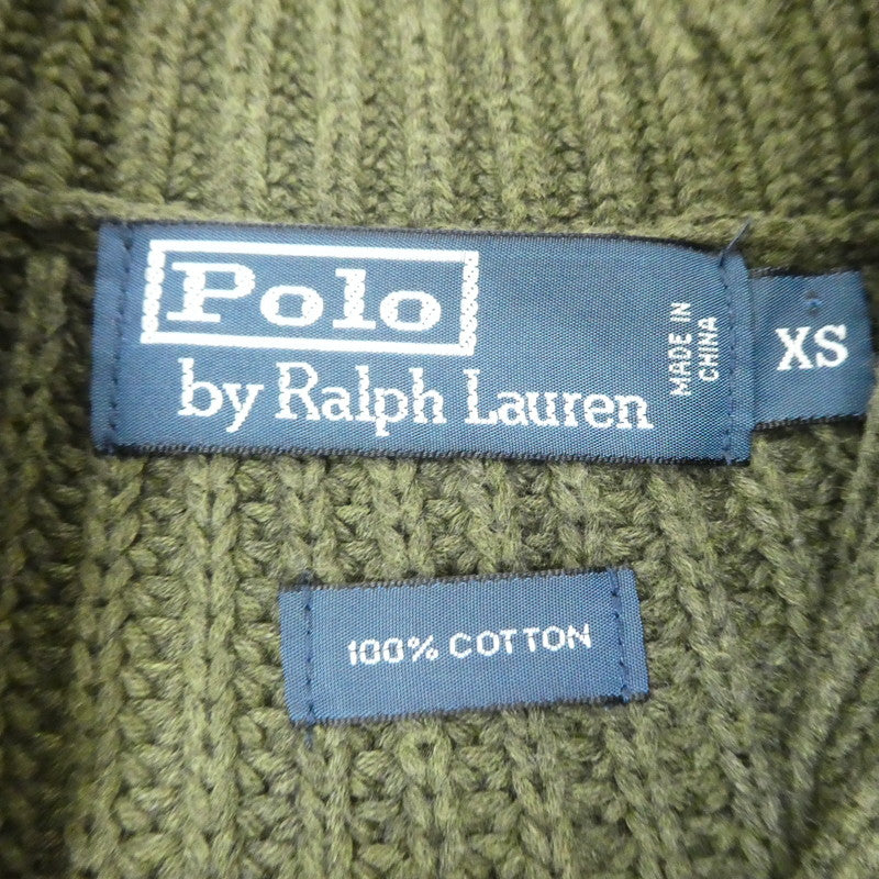 【中古】POLO RALPH LAUREN | ポロ・ラルフローレン エルボーパッチリブ編みショールカラーニット セーター MNBLSWEM3W00105 オリーブ サイズ:XS
