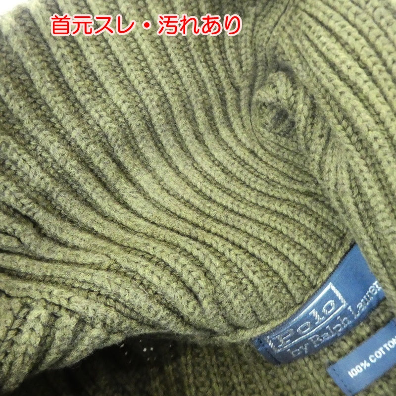 【中古】POLO RALPH LAUREN | ポロ・ラルフローレン エルボーパッチリブ編みショールカラーニット セーター MNBLSWEM3W00105 オリーブ サイズ:XS