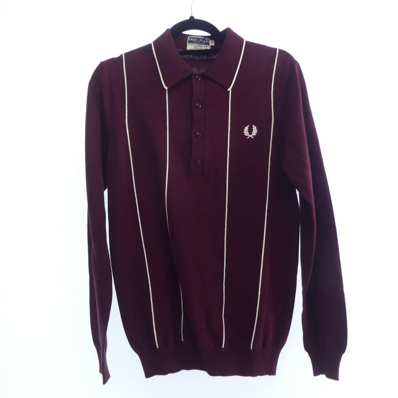【中古】FRED PERRY | フレッドペリー Vertical Stripe Knitted Shirt ポロシャツ K9305 ボルドー/バーガンディー サイズ:36