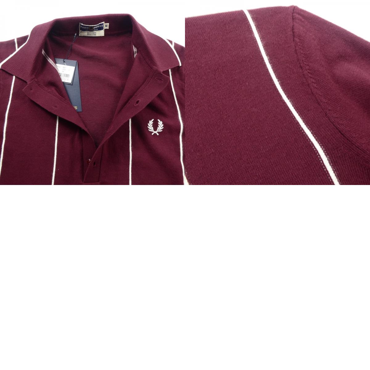 【中古】FRED PERRY | フレッドペリー Vertical Stripe Knitted Shirt ポロシャツ K9305 ボルドー/バーガンディー サイズ:36