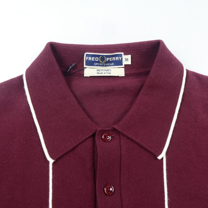 【中古】FRED PERRY | フレッドペリー Vertical Stripe Knitted Shirt ポロシャツ K9305 ボルドー/バーガンディー サイズ:36