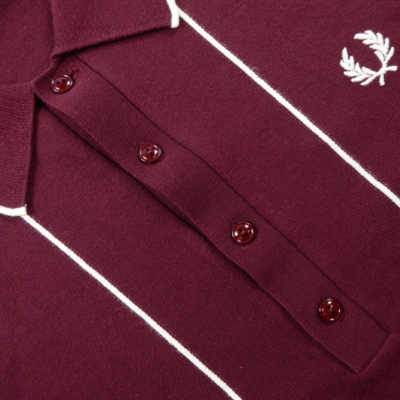 【中古】FRED PERRY | フレッドペリー Vertical Stripe Knitted Shirt ポロシャツ K9305 ボルドー/バーガンディー サイズ:36