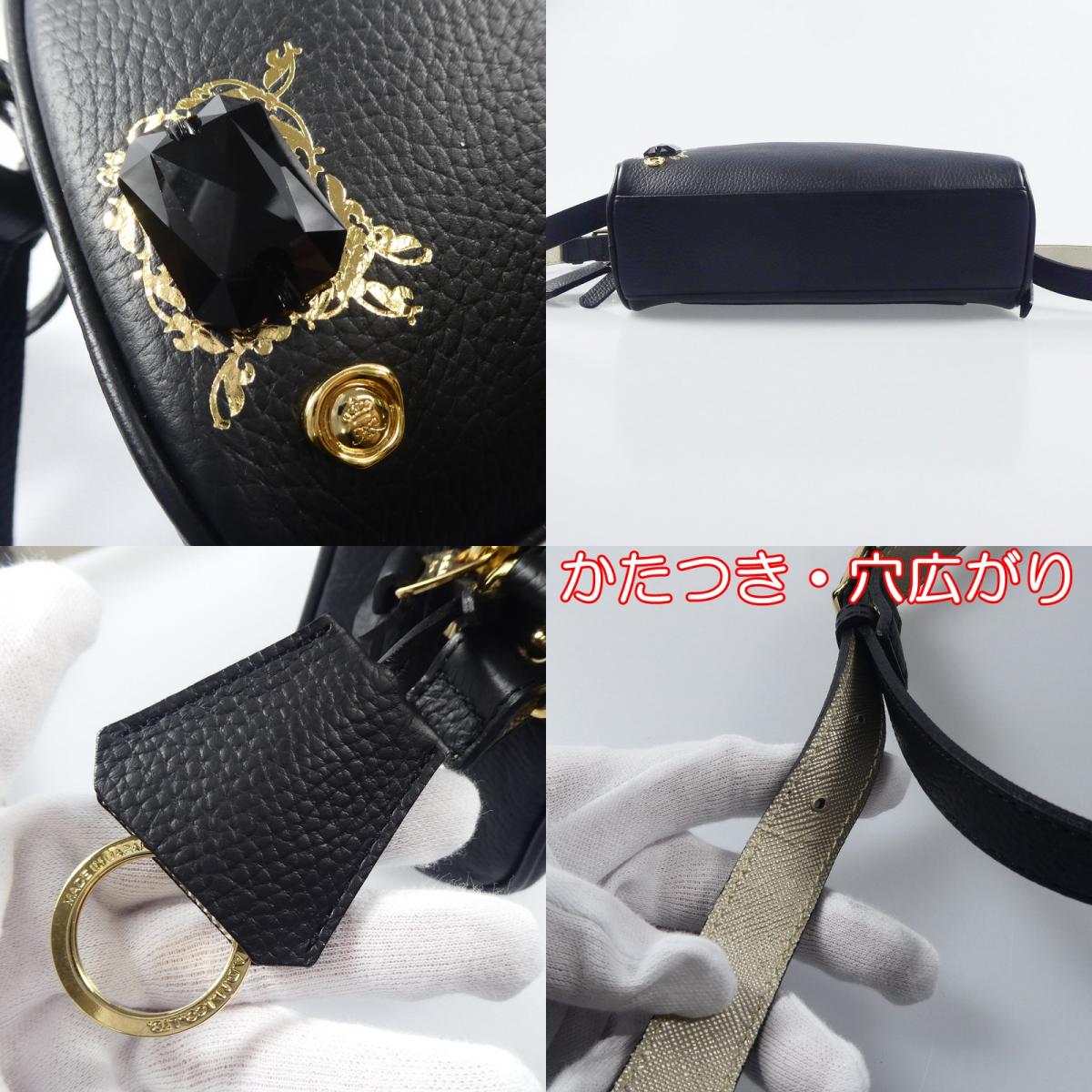 【中古】A.D.M.J | エーディーエムジェイ エメラルドカットクリスタルラウンド ショルダーバッグ 23SC1201SSV ブラック