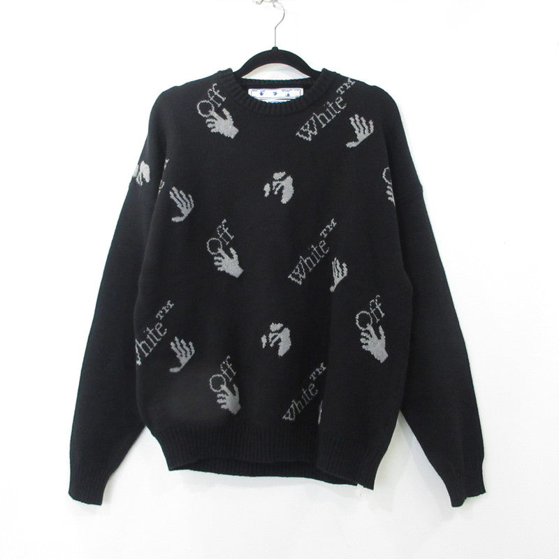 【中古】OFF-WHITE | オフホワイト OW LOGO ALLOVER KNIT CREWNECK セーター OMHE095F21KNI001 ブラック サイズ:S