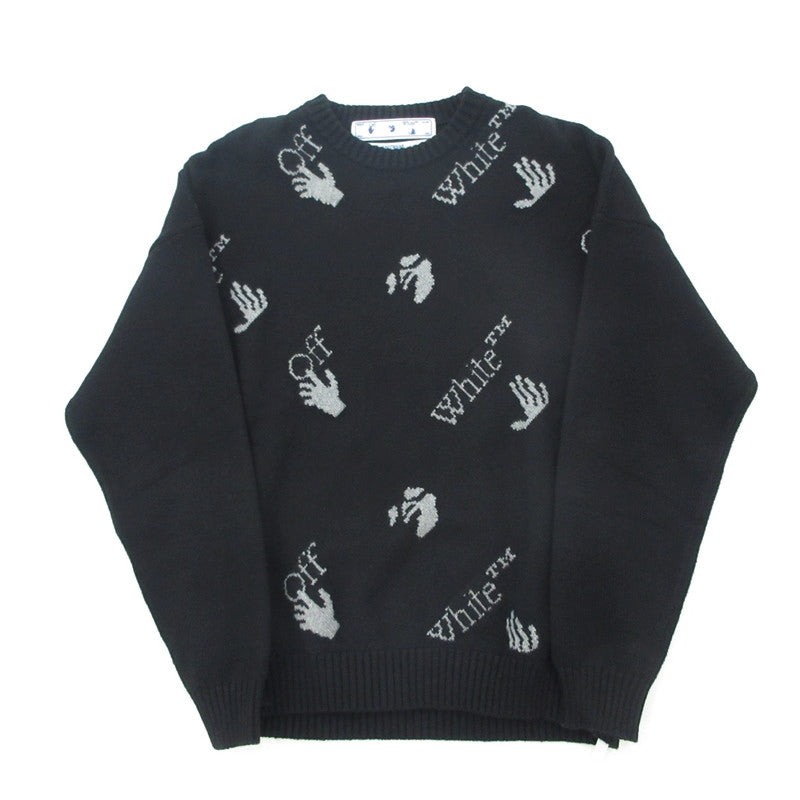 【中古】OFF-WHITE | オフホワイト OW LOGO ALLOVER KNIT CREWNECK セーター OMHE095F21KNI001 ブラック サイズ:S