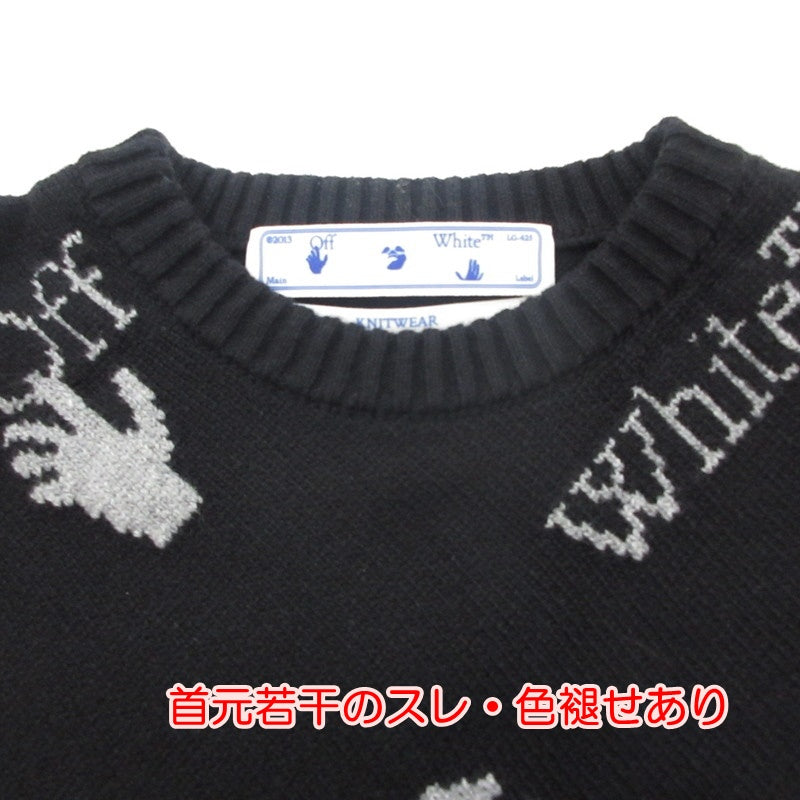 【中古】OFF-WHITE | オフホワイト OW LOGO ALLOVER KNIT CREWNECK セーター OMHE095F21KNI001 ブラック サイズ:S