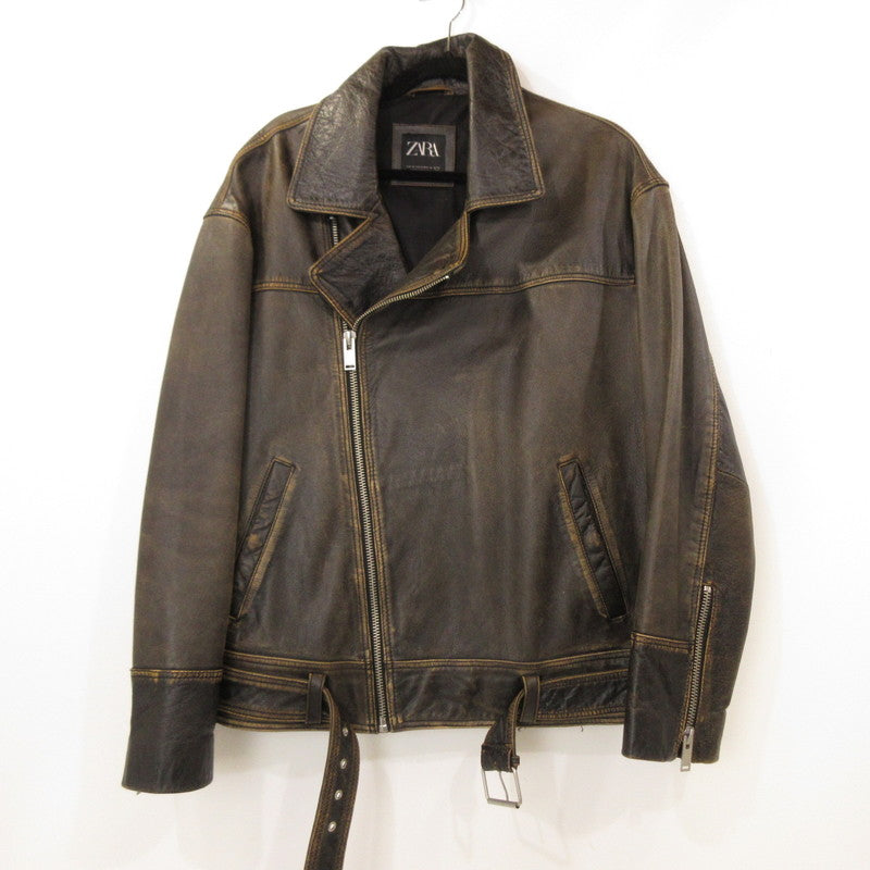 【中古】ZARA | ザラ ヴィンテージ加工レザーダブルライダース レザー 5388/301/700 ブラウン サイズ:M