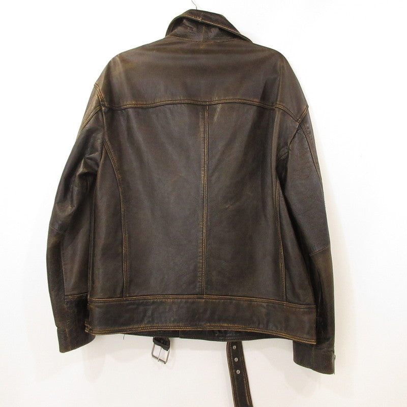 【中古】ZARA | ザラ ヴィンテージ加工レザーダブルライダース レザー 5388/301/700 ブラウン サイズ:M
